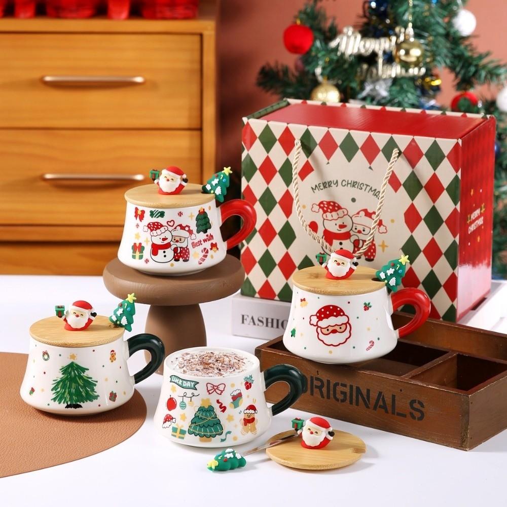 Snowman Ceramic Mugs Xmas Tree Spattered Coffee Cups New Cup Spoon Kit Holiday Season