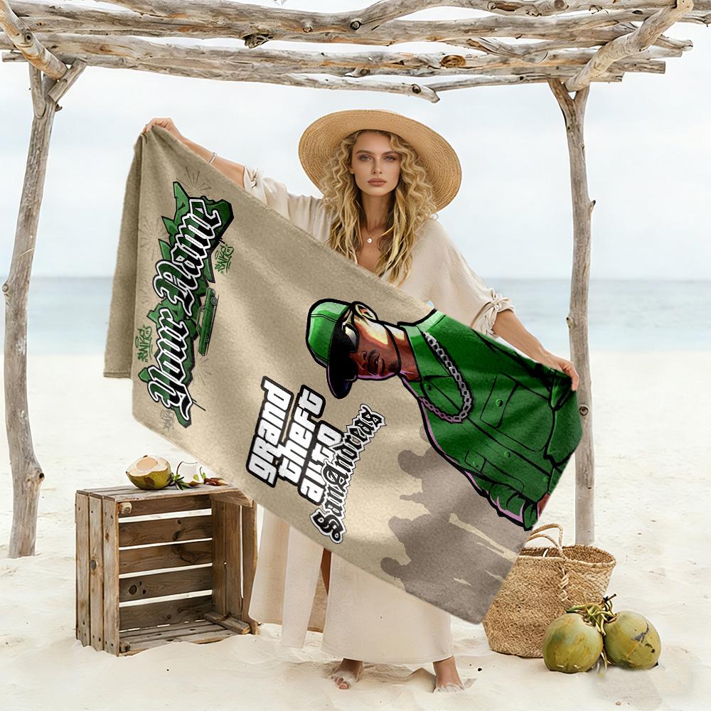 Gta Personalized Text Beach Towel Super Soft Microfiber Quickdry Fabric Perfect for Traveling Yoga Camping and Swimming