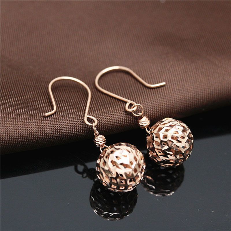 Exquisite Russian 585 Purple Gold Ball Earrings, Simple Trendy Temperament Cold Wind Plated Rose Gold Color Gold Ear Hook
