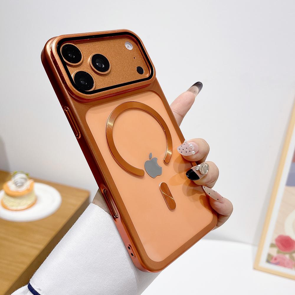 

Розкішний Покриття Камера Стенд Тримач Чохол для Телефону Для iPhone 17 17Pro 17 Pro Max Для Magsafe Магнітний Скляний Захисний Кожух для Лінзи iPhone17 Pro помаранчевий
