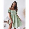Short White Sweet off-Shoulder Collar Elastic and Waisted Ruched A- line Short Sleeve Dress Girl's Dress Dress