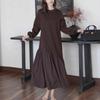 Winter new round neck fashion splicing design sense long sleeve sweater dress loose temperament thin senior