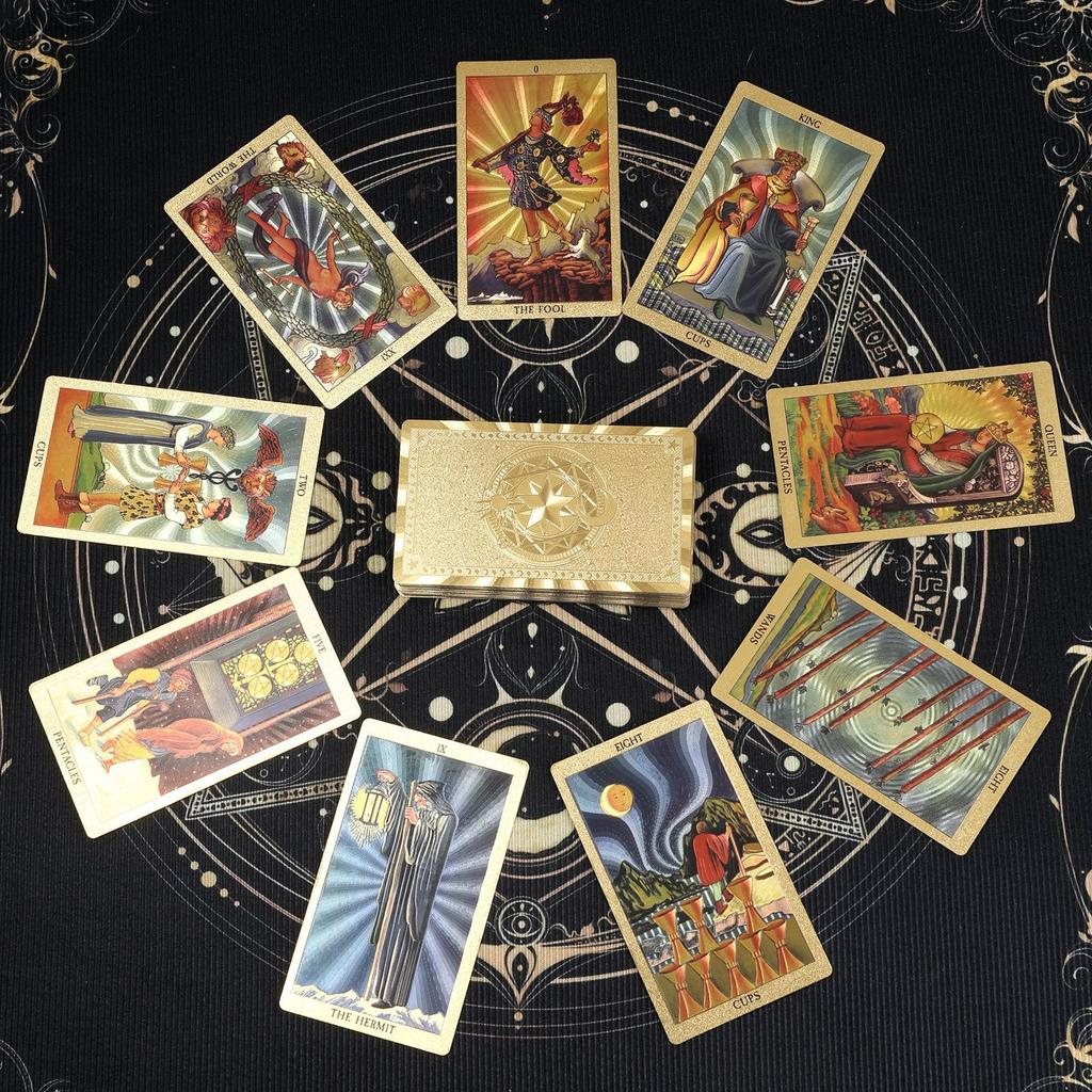 Golden Card Back Gold Foil Tarot Hot Stamping PVC Waterproof and Wear-resistant Board Game Card Divination Gift Set Luxury