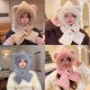 Winter Cute Bear Plush Hat Scarf Gloves Set With Windproof Warmth For Women