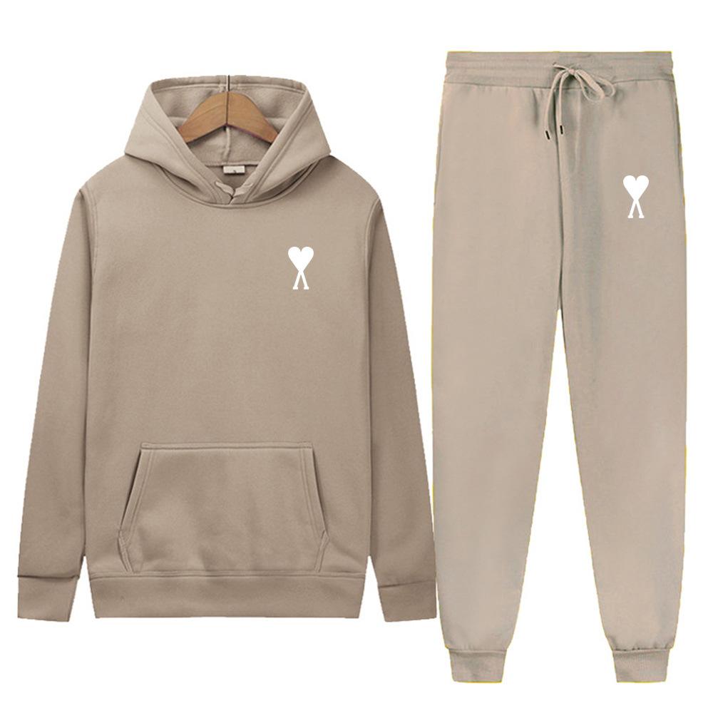 Spring Tide Brand Aml Classic Big Love Printing Men and Women the Same Couple Hooded Sweater Set