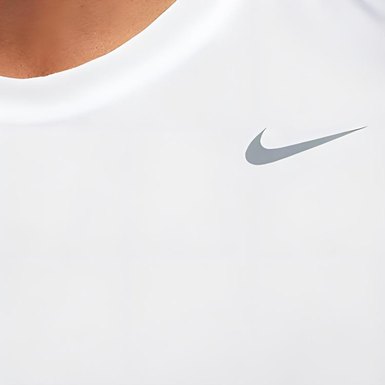 Nike Logo Print Solid Color Straight-Cut Crew Neck Long Sleeve T-Shirt Men Tops White 727980-100