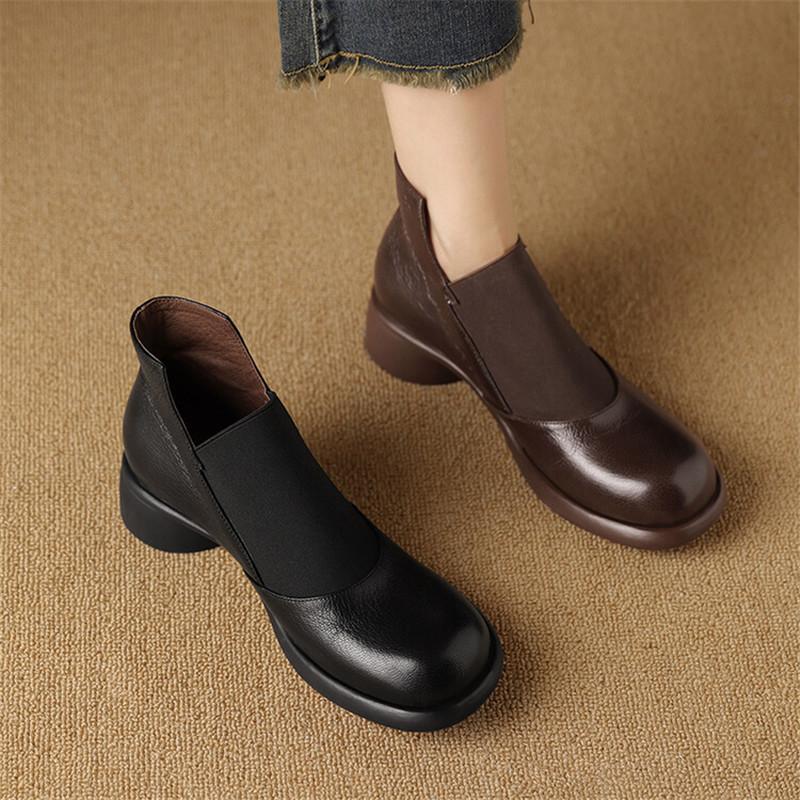 Fashion New Autumn Genuine Leather Women Boots Fashion Round Toe Boots for Women Short Boots Botines Mujer Chunky Heels Ankle Boot