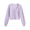 Soft Knit Cardigan Women U-Neck Short Cropped Sweater With Pearl Buttons Mohair Blend