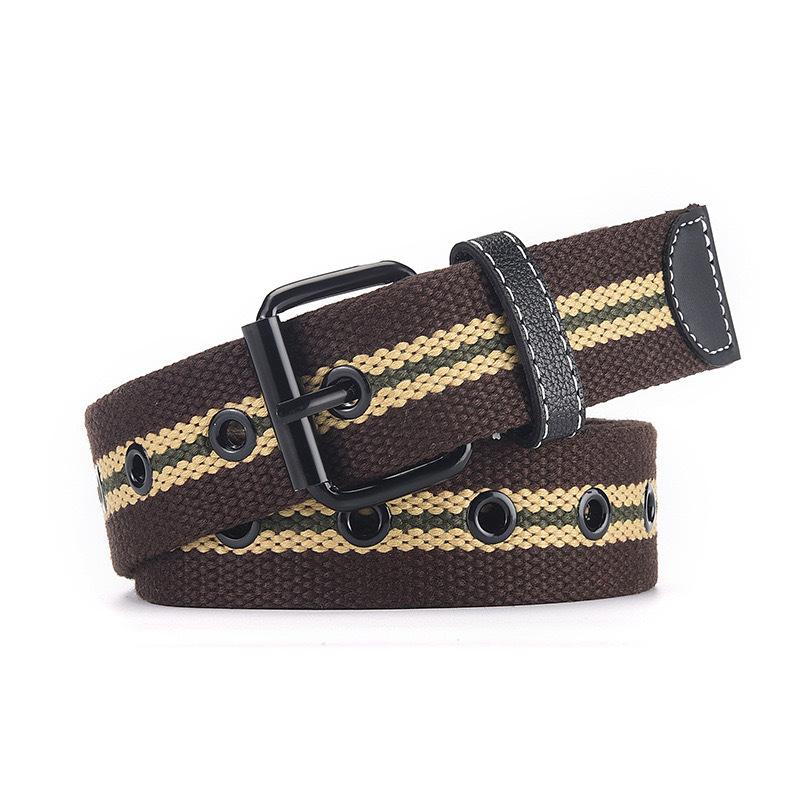 

Classic Black Buckle Canvas Belt Unisex Personality Style Casual Pants Woven Belt кавовий