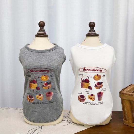 Pet Sleeveless Shirt Strawberry Food Print Pet Tank Top Small Dogs Cats Spring Summer Breathable Clothes Costume Outfit Apparel