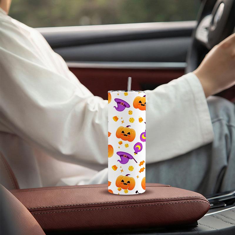 Straight Cup 591ml Halloween elements Straw Cup Gift Cup Hot Cold Tumbler Insulated Travel Cup Portable Tumbler