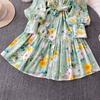 Spring Autumn Vintage Hydrangea Print  Long Sleeve Short Dress for Women Fashion Stand Collar Belt Slimming Ruffles Splice Mini Dress