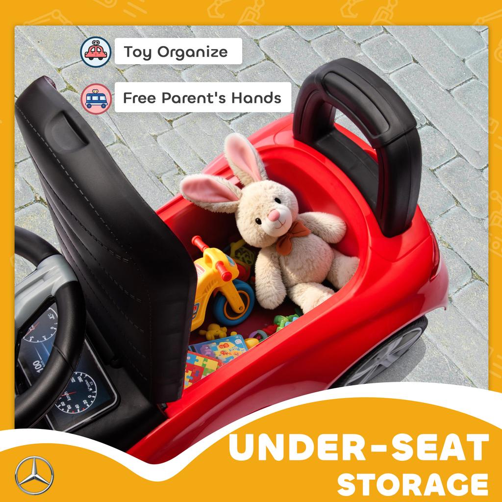 Official Mercedes-Benz Ride On Car, Foot To Floor Sliding Walker with Horn, Engine Sounds and Under-Seat Storage, Red