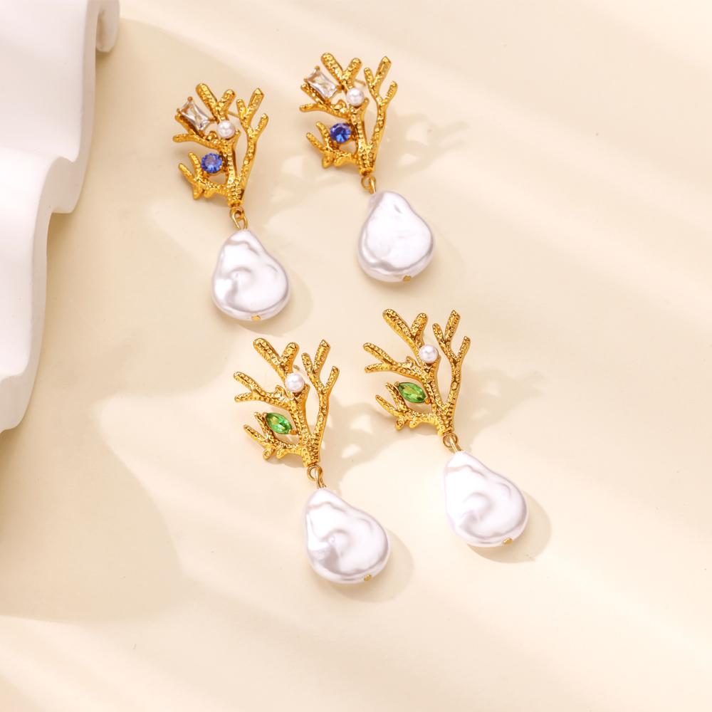 Cercei Stud Pandantiv Coral Perlat Ocean Culoare Aur Oțel Inoxidabil Cercei Nuntă Angajament Bijuterii Estetice arete