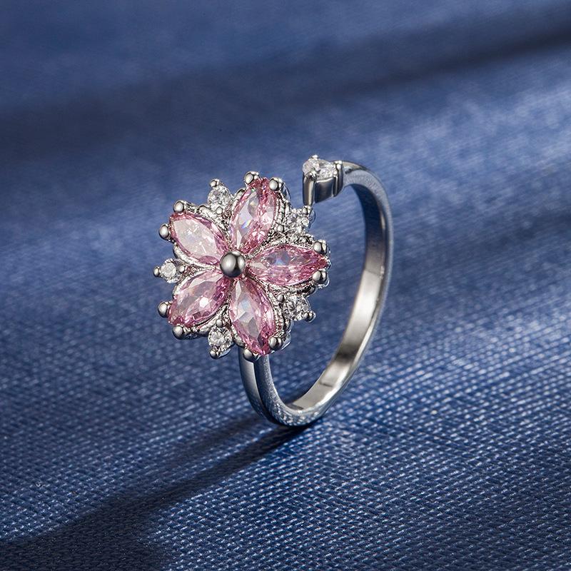 Sweet Cool Flower Lady Zircon Ring for Women Silver Design Sense Same Style
