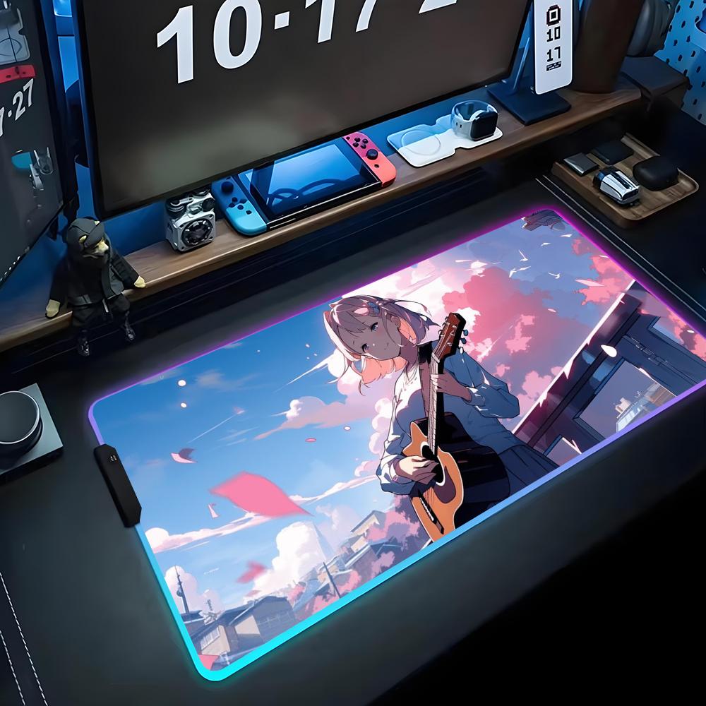 anime guitar girl Mouse Pad RGB Gaming Mousepad Big LED Pad PC Desk Mat Luminous Mouse Pad Large Keyboard Mats Table Rug With