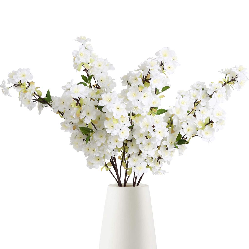 4 Pcs Cherry Blossom Branches Artificial Cherry Blossom Long Stem Artificial Flowers for Tall Vase Silk Cherry Blossom Tree Stems Spring Home Decor