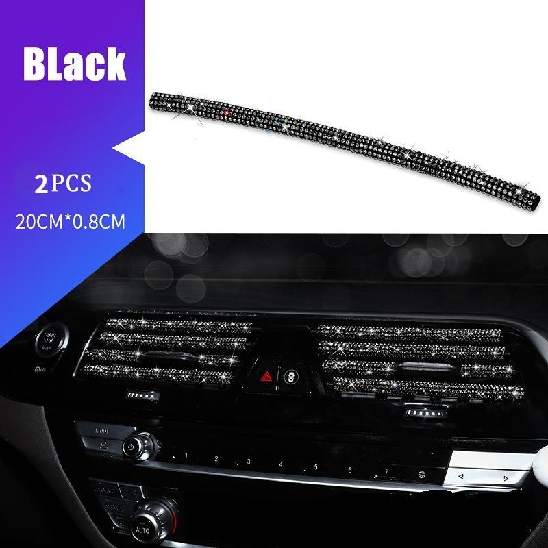 2Pcs Car Air Conditioner Outlet Decorative Strips Universal U Shape Clip Rhinestones Grille Sticker Auto Interior Accessories