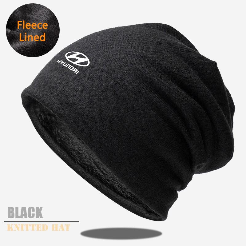 Solid Color Thin Plus Velvet Beanies Winter Hat Men Women Cap Casual Double Deck Spring Autumn With Hyundai Logo Windproof Hat