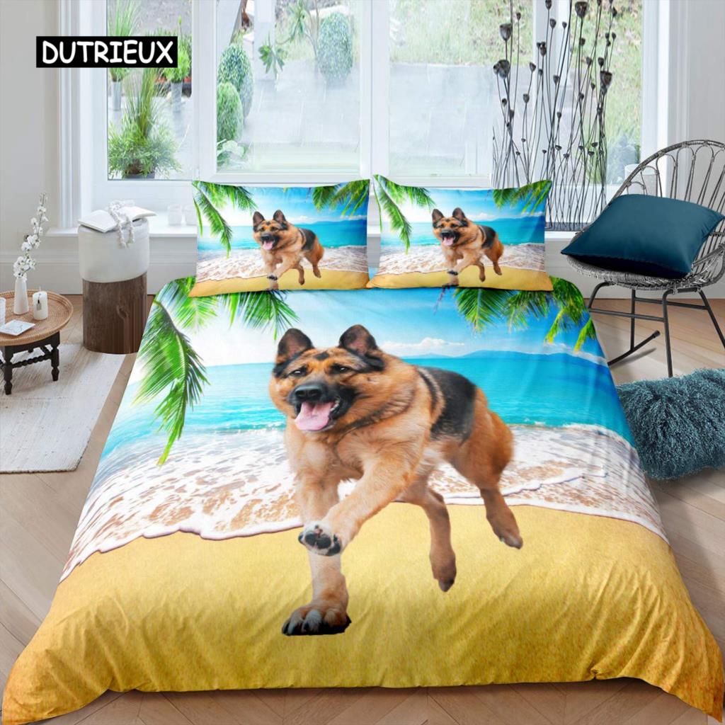 German Shepherd Duvet Cover Set 3D German Shepherd Puppy Print Bedding Set for Kids Boys Girls Pet Animal Theme Comforter Cover