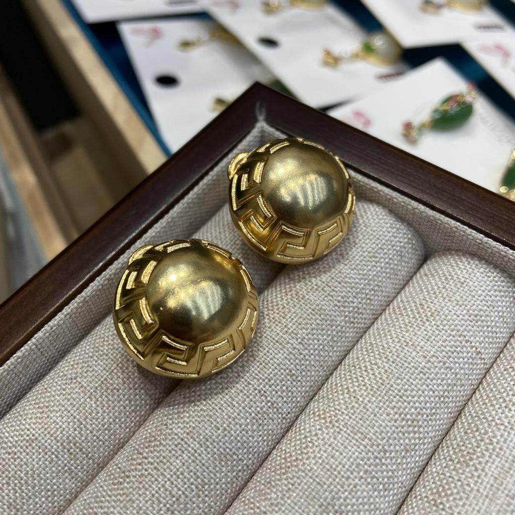 Egyptian Geometric Plain Gold Round Retro Simple Stud Earrings Vintage Copper Plated Real Gold Versatile Earrings