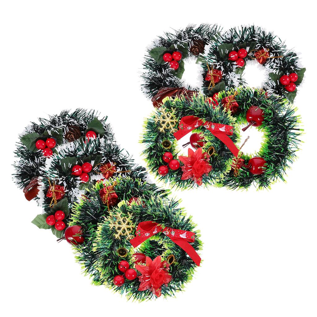 8pcs Mini Christmas Wreaths Dollhouse Artificial Wreaths Garland For Holiday Fireplace Door Xmas Tree Hanging Decorations