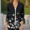 Women's Fashion Loose Casual Printed Seven-Part Sleeve Button Down Blouse Cardigan Top