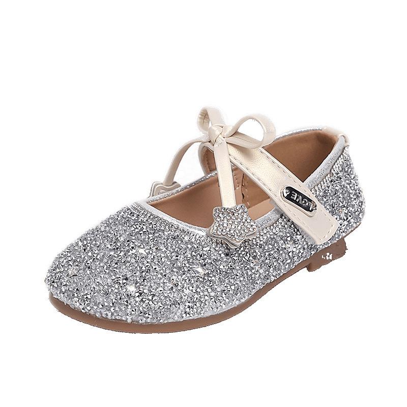 Girls' Princess Shoes 2025 New Children's Shoes Spring Pink Crystal Shoes with Dress Sparkling Baby Girl Shoes
