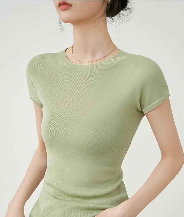 

Women s 100% Lyocell Slimming Round Neck Short Sleeve T-shirt One Size