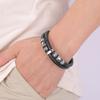 Punk Edelstahl Metallverschluss Herrenschmuck Zweilagiges Echtes Lederarmband Schwarze Anhänger HipHop Armband