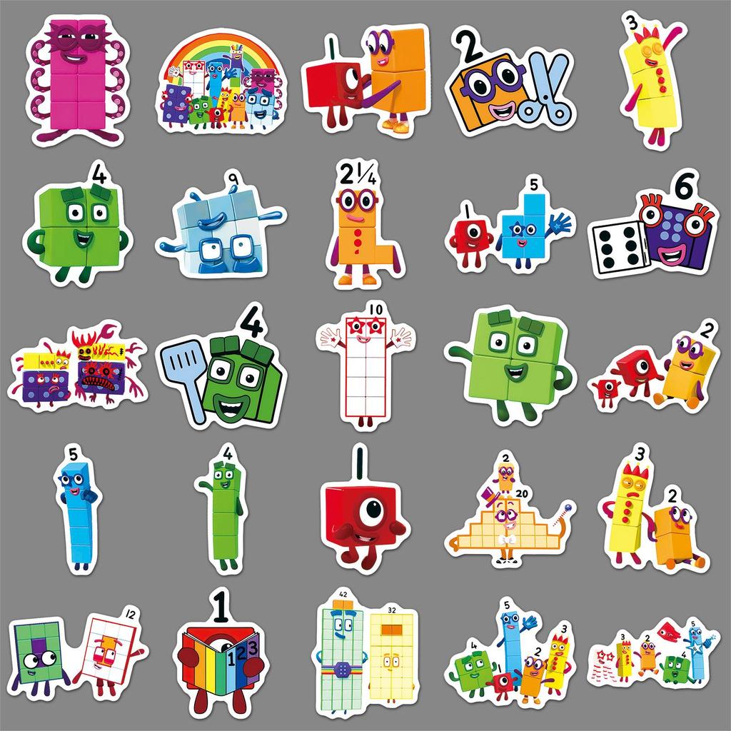 50 Fogli Adesivi Educativi Numberblocks per Telefoni e Borracce