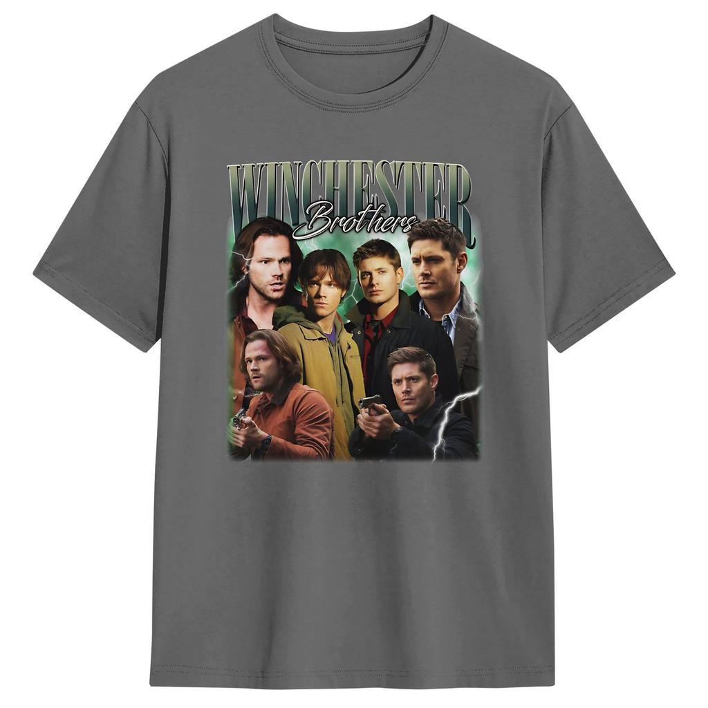 Funny Winchester Brothers Sam Dean Supernatural Movies Cover Fan Art TShirts Unisex O Neck Cotton T Shirts Short Sleeve Tee Shirt