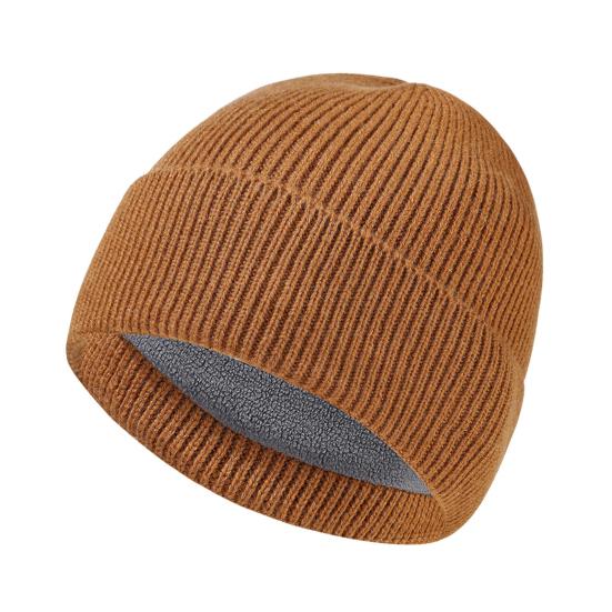 Men Hat Winter Warm Wool Knit Hat Solid Color Thickened Velvet Lining Hat Outdoor Sports Skiing Cycling Hat
