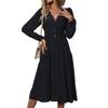 New autumn women's black split-ended long-sleeved dress