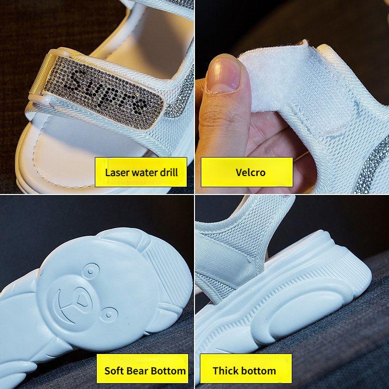 Römersandalen Damen Flache Schuhe Sommermode Vielseitig Strasssteine Ins Dicke Sohle Türkisfarbene Schuhe