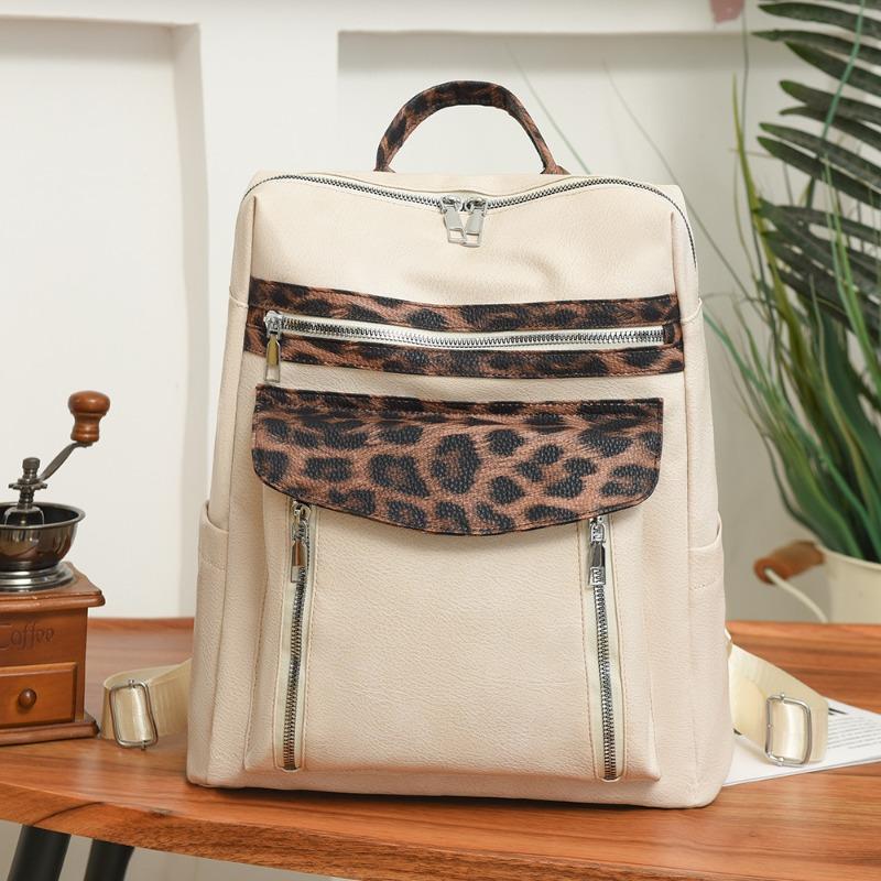 New Backpack Simple Casual Style Leopard Print Large Capacity Backpack Commuter Casual Women's Bag