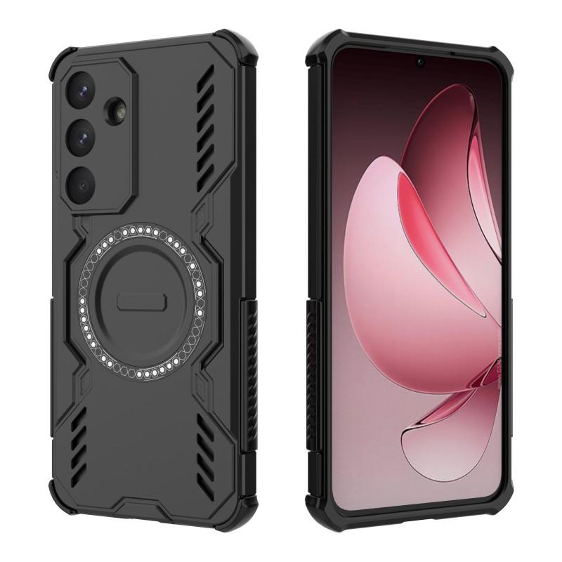 For Samsung Galaxy S25 FE Magnetic Case WANLONFENG DJ Series PC TPU Phone Cover with 2Pcs Tempered Glass Film