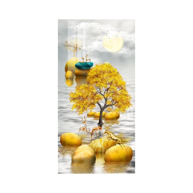 

Китайский фэншуй, золотое богатое дерево, холст, картина, олень, пейзаж, счастливый камень, дзен, постеры, настенное искусство для декора гостиной, Куадрос 20cm×40cm NoFrame