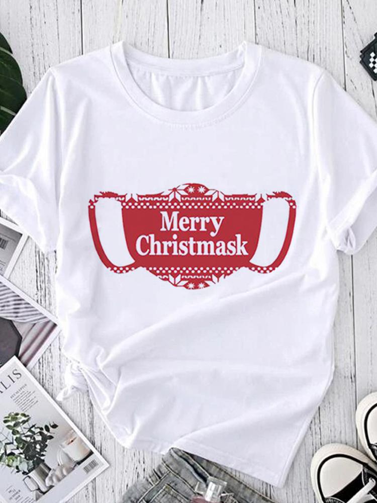 Women Tees Graphic Cartoon Christmas Print Wear Vacation Tops Tees Ladies Short Sleeve 90S Summer Fashion Trend Tshirt T-Shirt