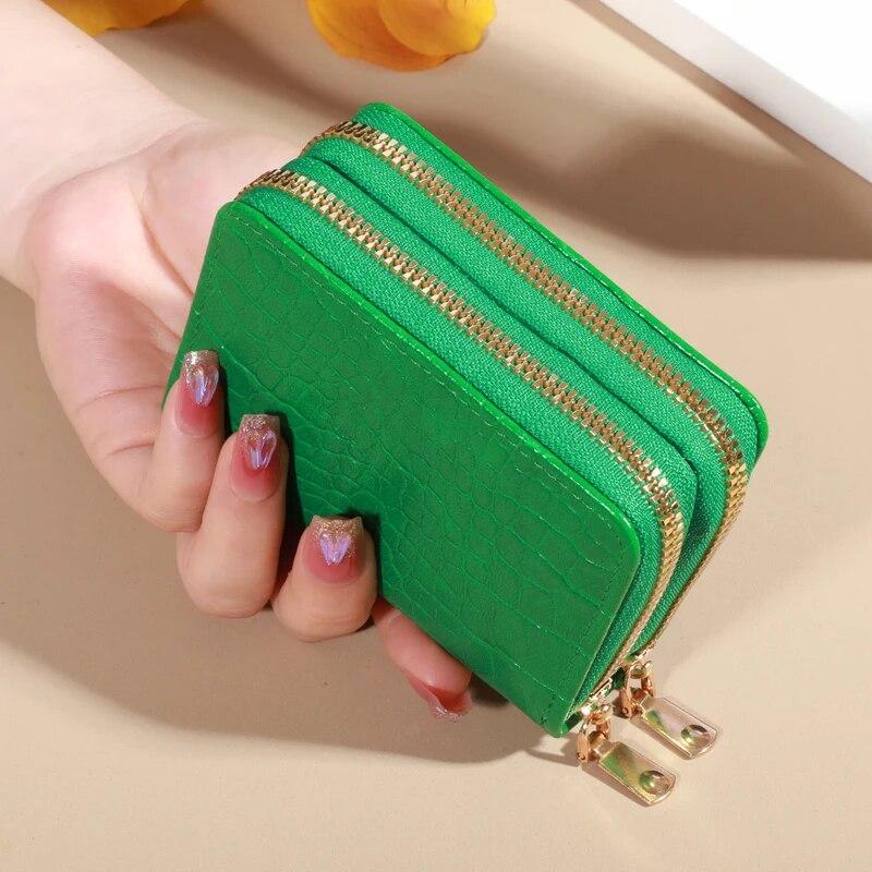 

Элегантный женский кошелек для нескольких карт - надежный клатч с двойной молнией | Повседневный кошелек из искусственной кожи со стильным отделением для хранения карт из крокодиловой кожи