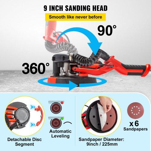 VEVOR Electric Drywall Sander 750W Drywall Sander Foldable Sheetrock Sander with Telescope Handle Electric Sander Variable Speed 800-1750RPM Wall