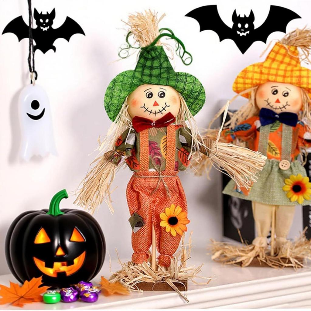 Scarecrow Decor 2 Pieces Fall Stuffed Scarecrow 14inch Stakes With Cloth And Hat For Yard Lawn Porch Home Party Festival Harvest