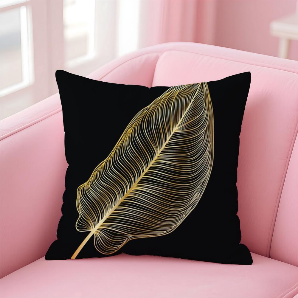 Elegant Floral ATr Golden Leaf Branch Pattern Cushion Cover Pillow Case Soft Skin Friendly Fabric Concealed Zipper