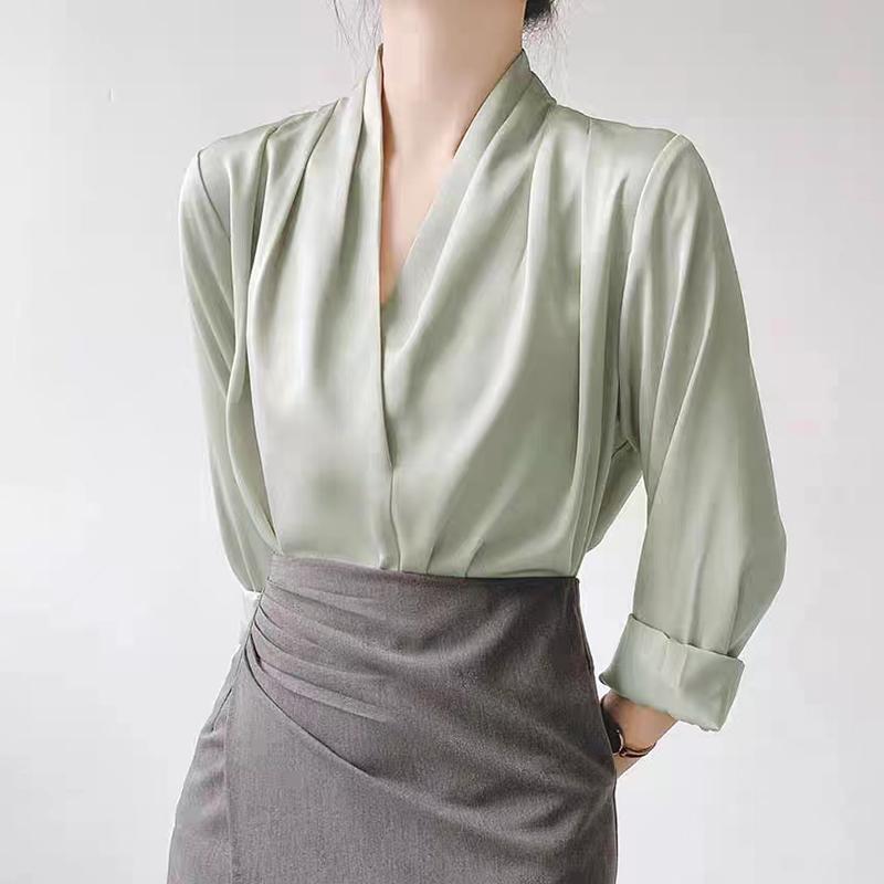 New Spring 2025 Fashion Office Lady Women Blouse Shirts Long Sleeve V-Neck White Chiffon Blouse Shirt Women Tops Blouses J746