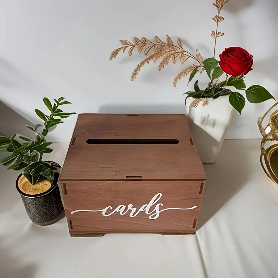 Wooden Card Box Storage Organizer for Wedding Letter Holder Vintage Envelope Money Box Keepsake Event