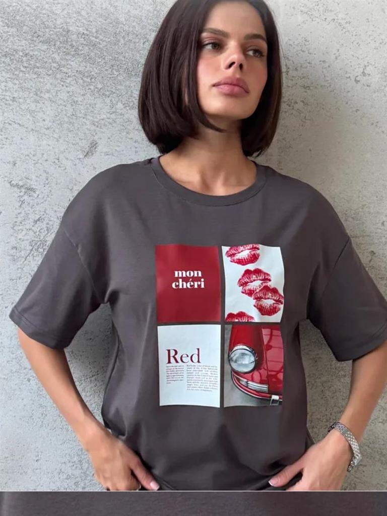 Women's Summer Casual Lazy Design Short Sleeve Letter Print T-Shirt