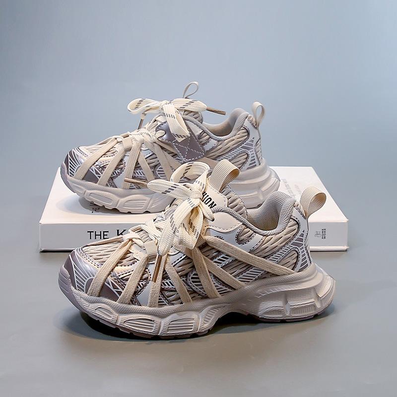 2025 Spring and Autumn New Mesh Breathable Baby Girl Dad Shoes Fashionable Versatile Boys Running Shoes Soft Sole Non-slip