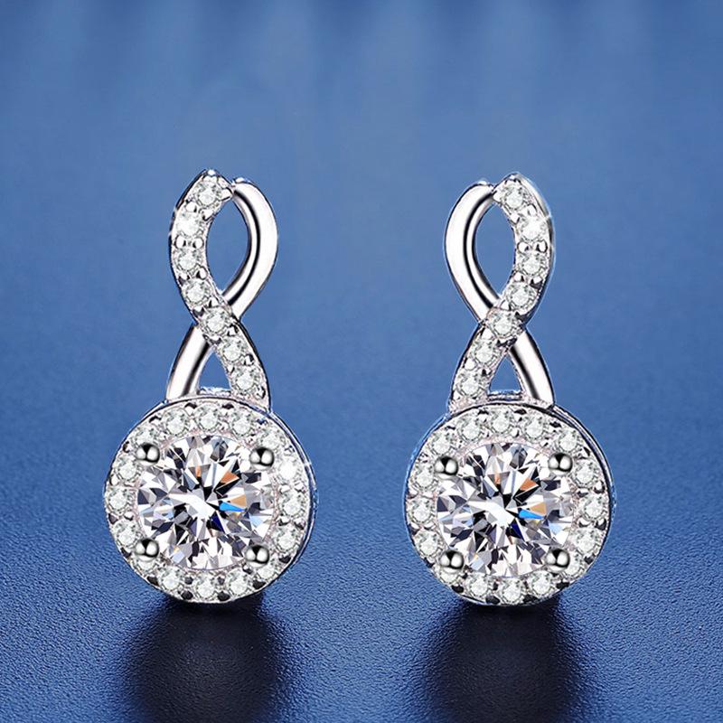 

S925 Sterling Silver D Color Moissanite Stud Earrings, 50 Points Diamond Pave Figure Eight Design for Women 50 Points Cubic Zirconia