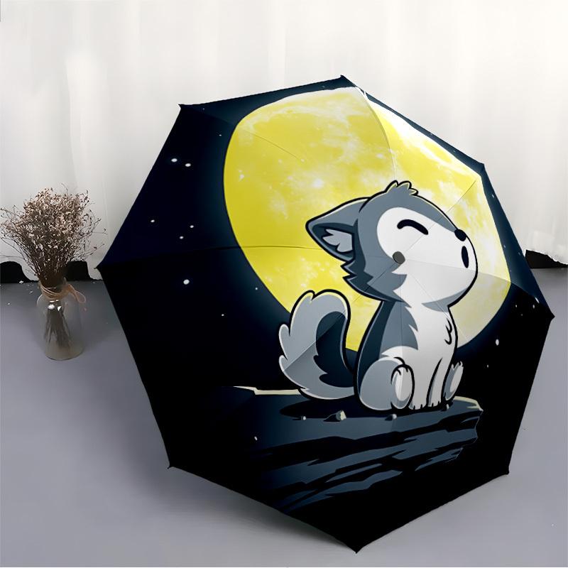 1pc Moon Wolf Auto Open/close, All-Season Portable Folding Umbrella for Women & Men, Travel, Everyday, Formal Events -06185