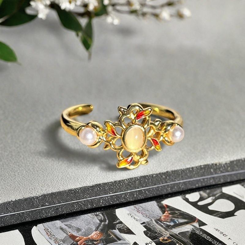 Red Zircon Enamel Dripping Open Ring Fashion Light Luxury High Sense Court Style Rhombus Personality Ring